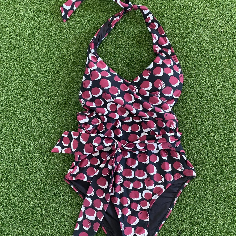 Small Swimsuit Jaclyn Smith Polka Dit Tied Black One Piece Halter